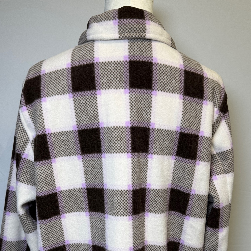 Lands’ End Anyweather Lilac & Coffee Check Fleece Shirt Jacket Size Large Tall - Picture 5 of 13